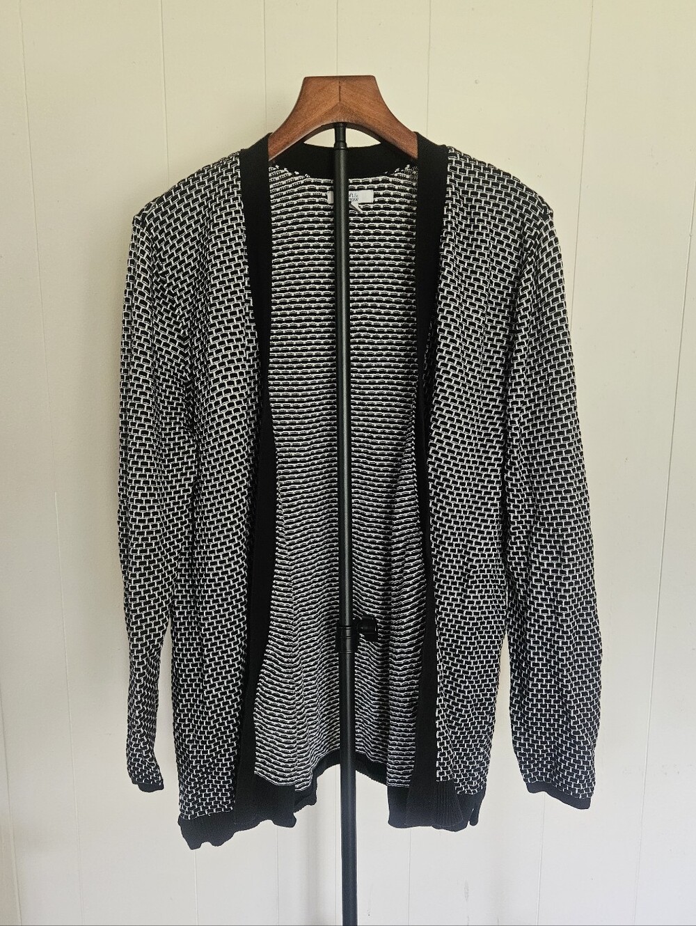 Croft & Barrow Black & White Open-Front Knit Cardigan Size XL